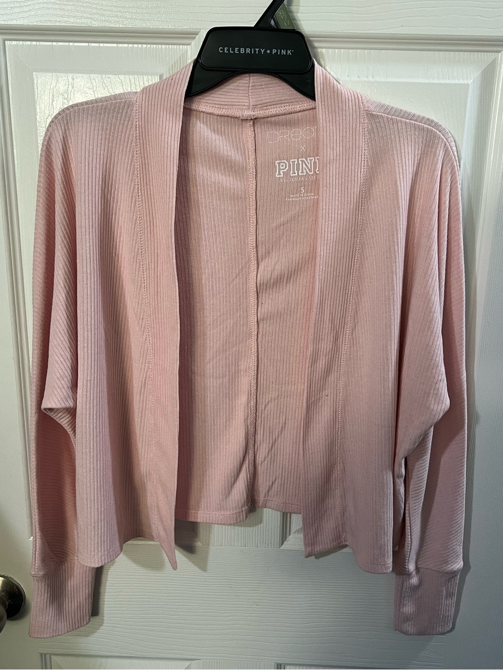 PINK Victoria's Secret x DREAMR Soft Ribbed Open Front Cardigan. Pale Pink, sz S